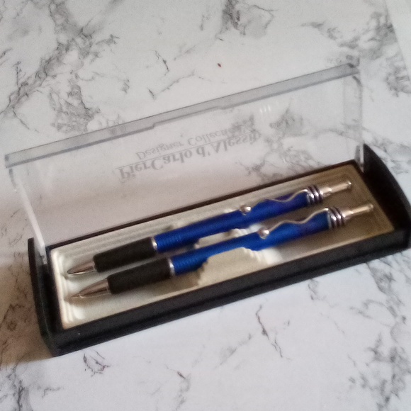 VINATGE PIERCARLO D’ ALESSIO DESIGNER COLLECTION BLUE PEN AND PENCIL SET NEW - Picture 2 of 4